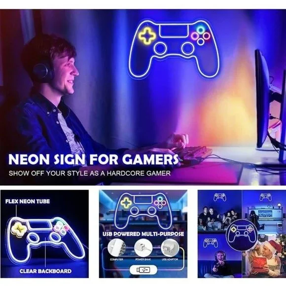NEW Game Controller LED Light Neon Sign (Room Decor Teen Boy Wall Gamer Gaming - Picture 8 of 8